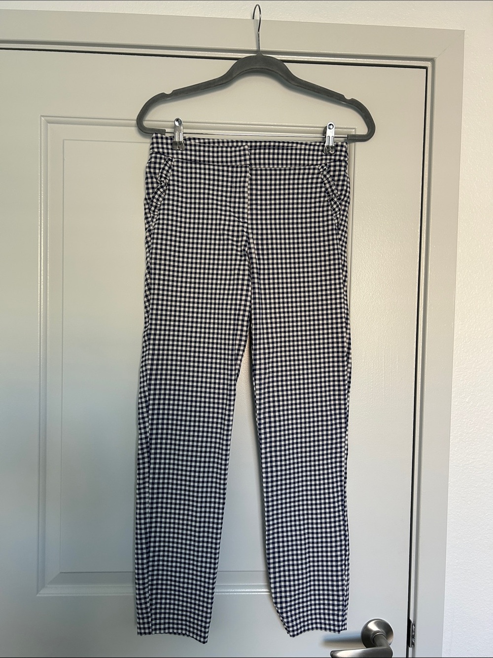Cynthia Rowley Blue & White Gingham Slim Pants